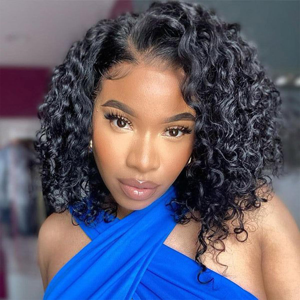 12 Inch Bob Wigs Human Hair 13X4 Deep Wave Lace Front Wigs Human Hair Short Bob Hair Wig Pre Plucked with Baby Hair Glueless Curly Wigs for Women