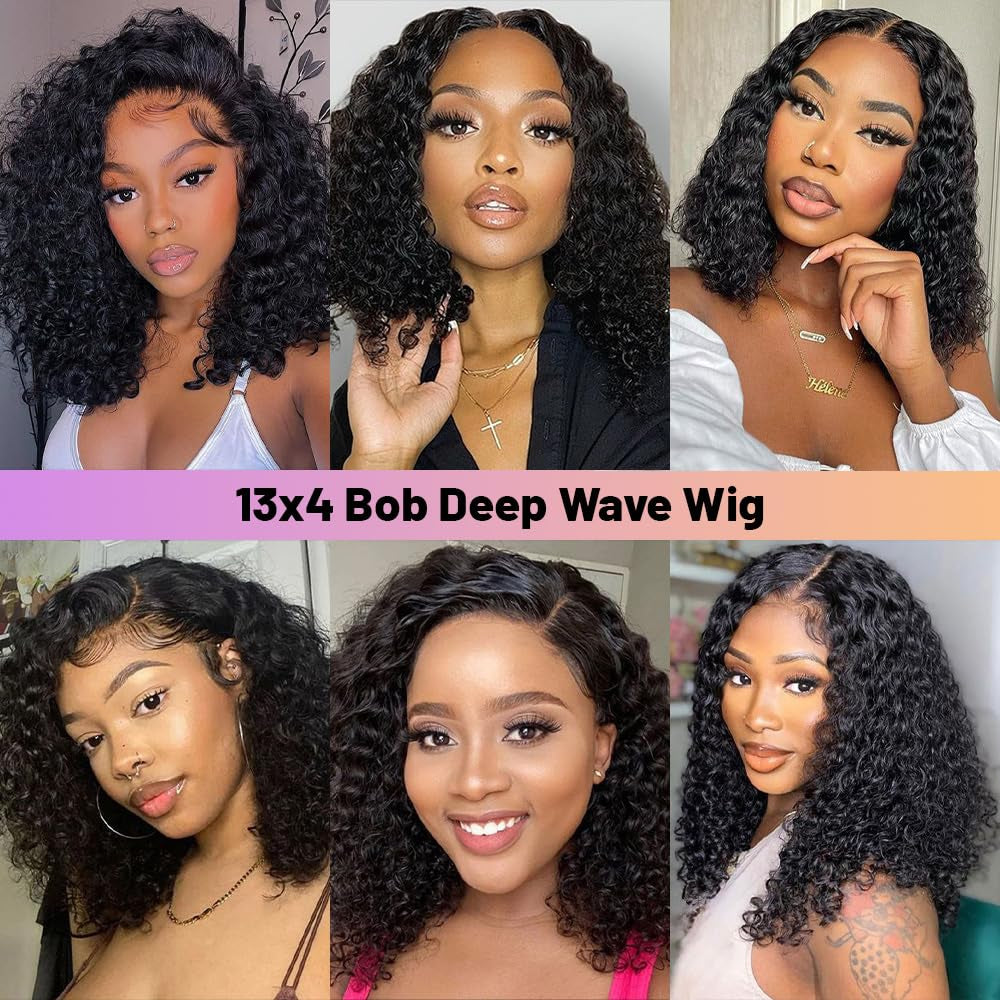 12 Inch Bob Wigs Human Hair 13X4 Deep Wave Lace Front Wigs Human Hair Short Bob Hair Wig Pre Plucked with Baby Hair Glueless Curly Wigs for Women