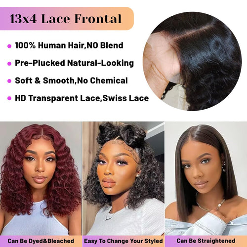 12 Inch Bob Wigs Human Hair 13X4 Deep Wave Lace Front Wigs Human Hair Short Bob Hair Wig Pre Plucked with Baby Hair Glueless Curly Wigs for Women