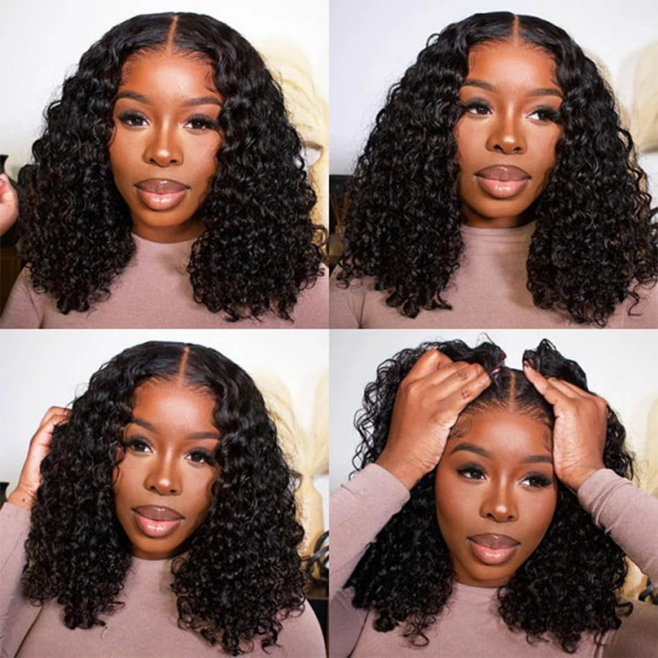 12 Inch Bob Wigs Human Hair 13X4 Deep Wave Lace Front Wigs Human Hair Short Bob Hair Wig Pre Plucked with Baby Hair Glueless Curly Wigs for Women